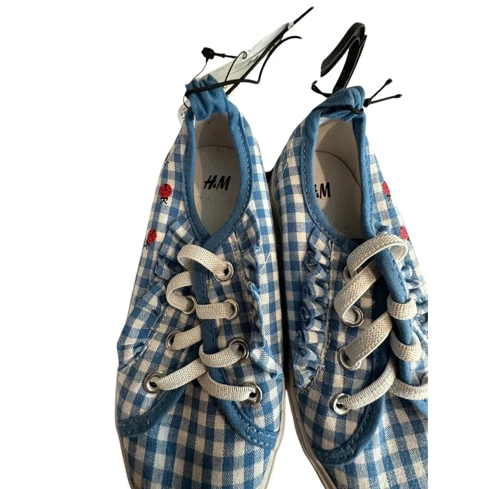 H&M Kids Girls Shoes Size 7 Flat Checkered Blue And White Brand New With‎ Tag